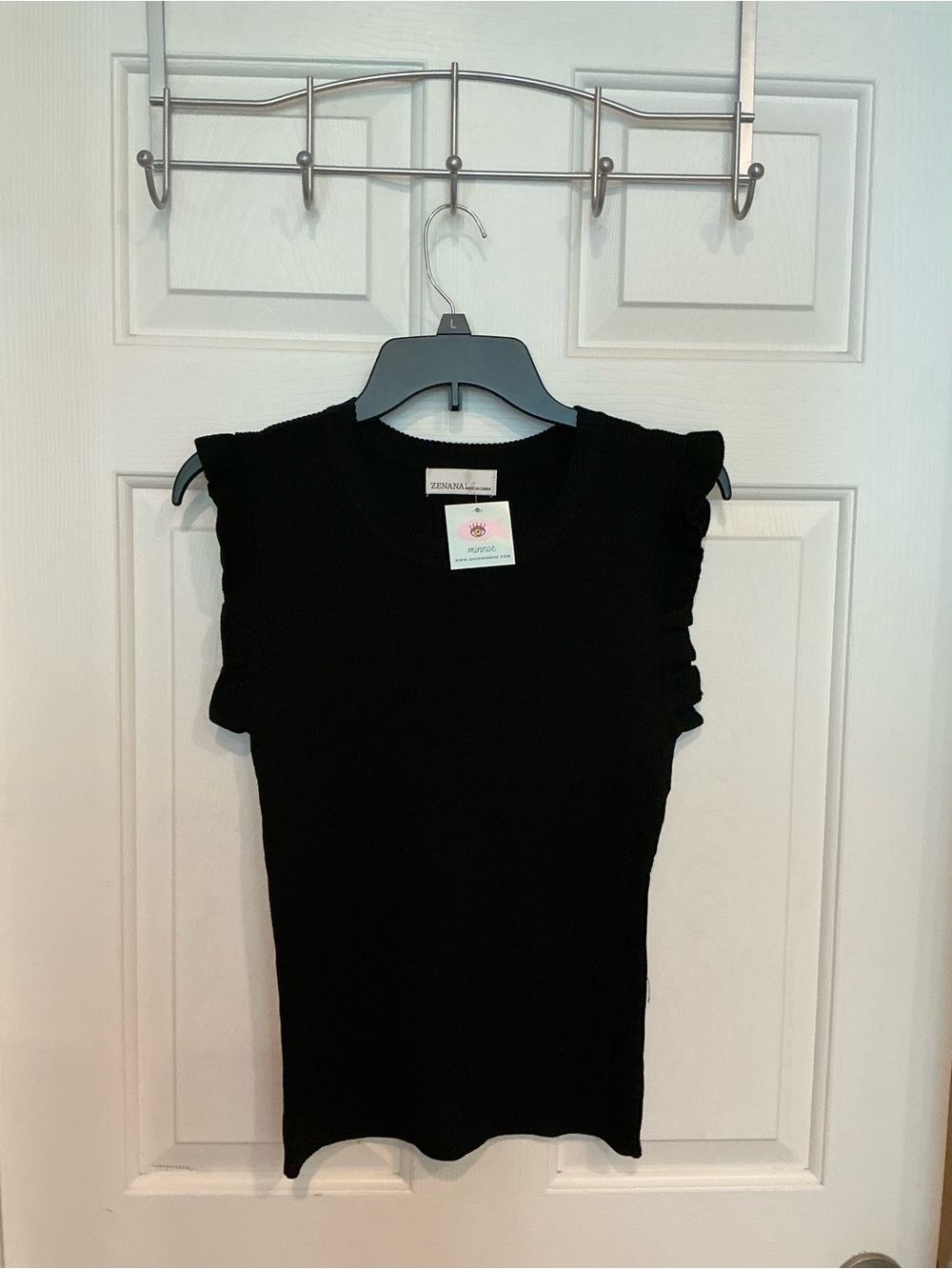 Zenana Outfitters Black Ruffle Sleeve Knit Tank